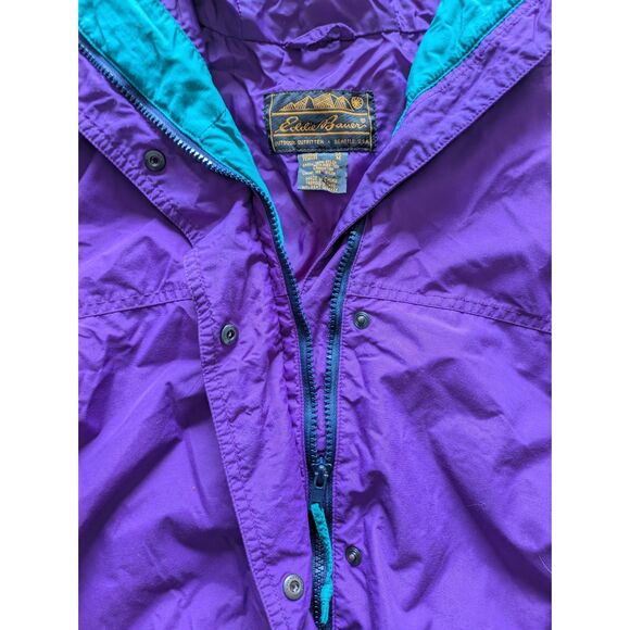 VTG 80s Eddie Bauer Purple and Green Unisex Pullover Hooded Windbreaker Sz M - Picture 4 of 9